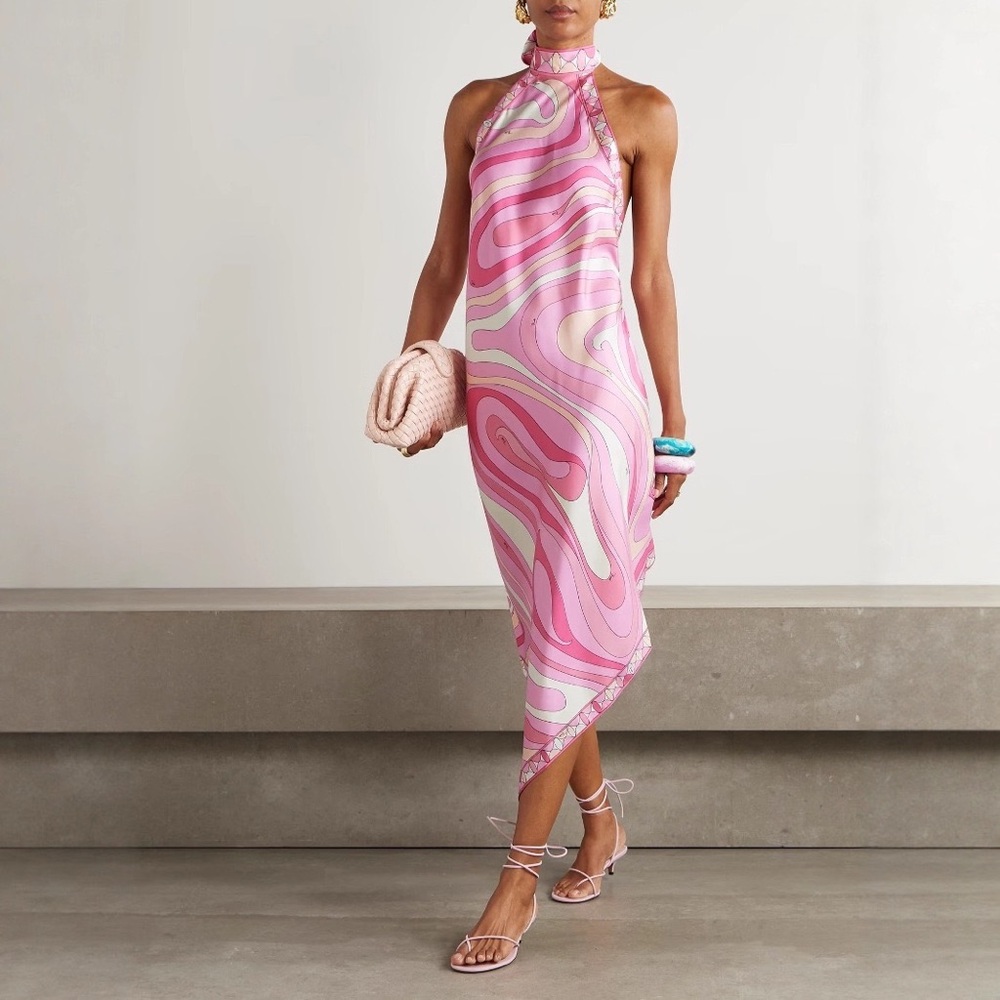 Zimmermann Pink Swirl Halter Midi Dress